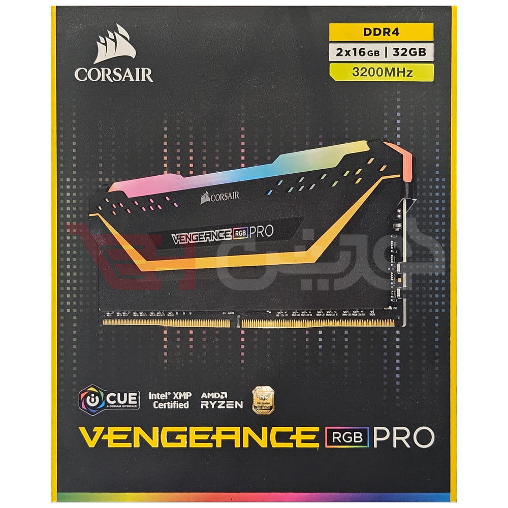 رم کامپیوتر دو کاناله DDR4 3200 کورسیر VENGEANCE RGB PRO ظرفیت 32 گیگابایت پشتیبانی از اینتل و ای ام دی